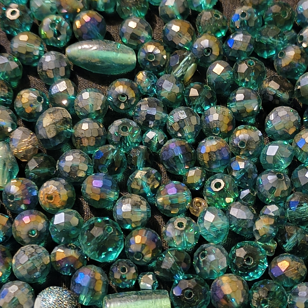 Iridescent Green Real Crystal Beads  Collection